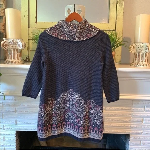 Anthropologie Moth Imperial Garden Wool Blend Cowl Neck Longline Cozy Sweater M - Picture 5 of 6